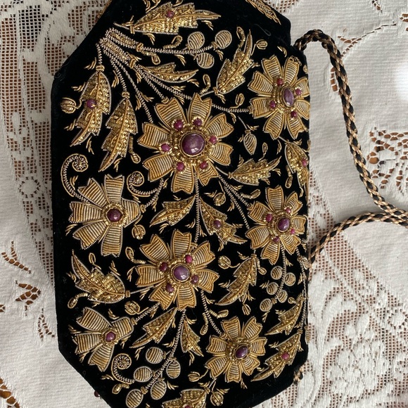 Vintage bejeweled double sided evening clutch black sparkle - Picture 7 of 9